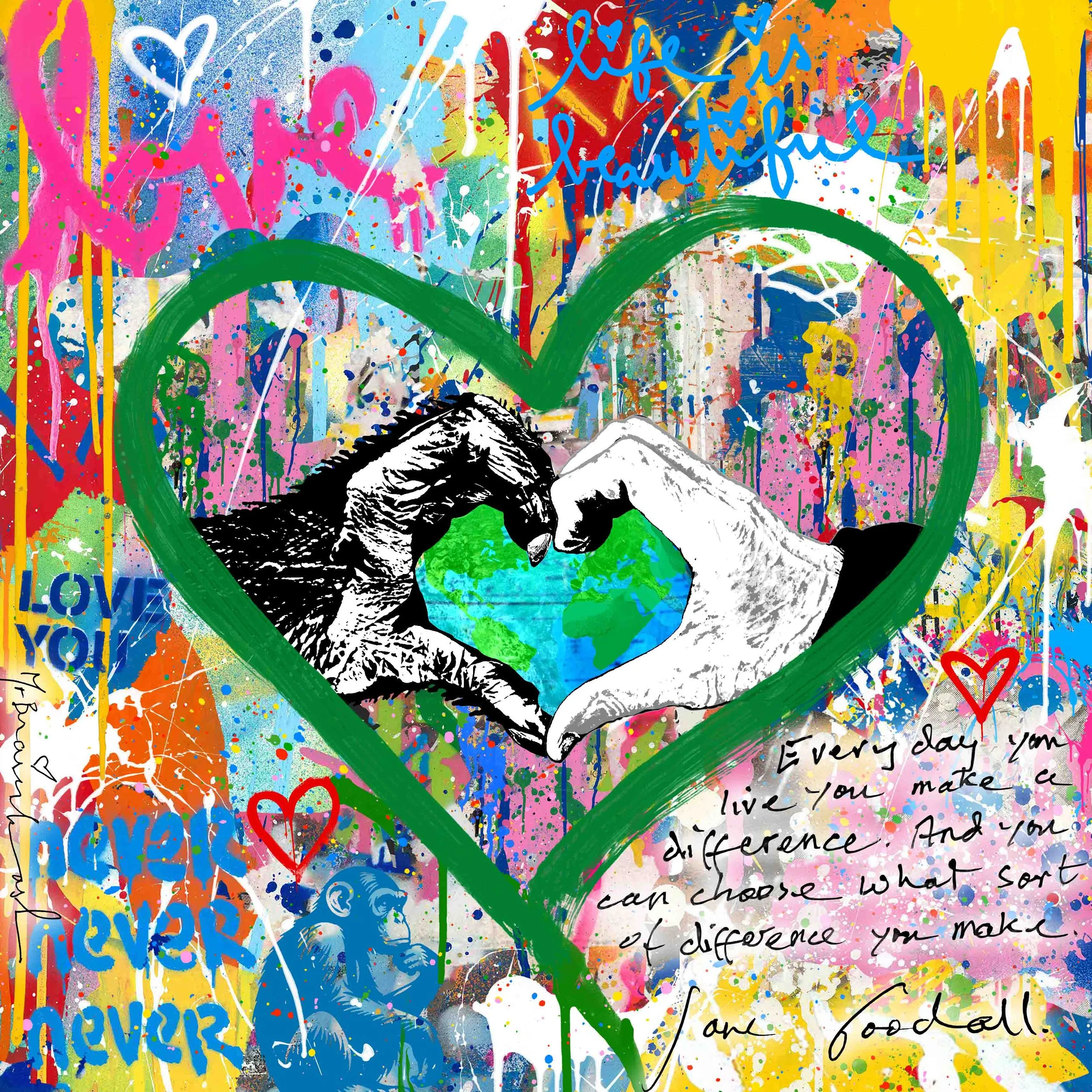 Love - Mr. Brainwash x Jane Goodall Art Print - Green Heart | Jane